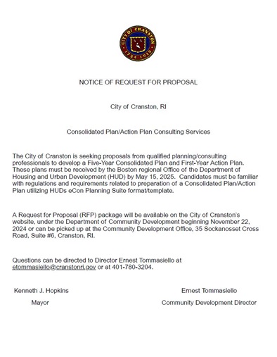 Notice of Request For Proposal (RFP) for Consolidated Plan/Action Plan Consulting Services